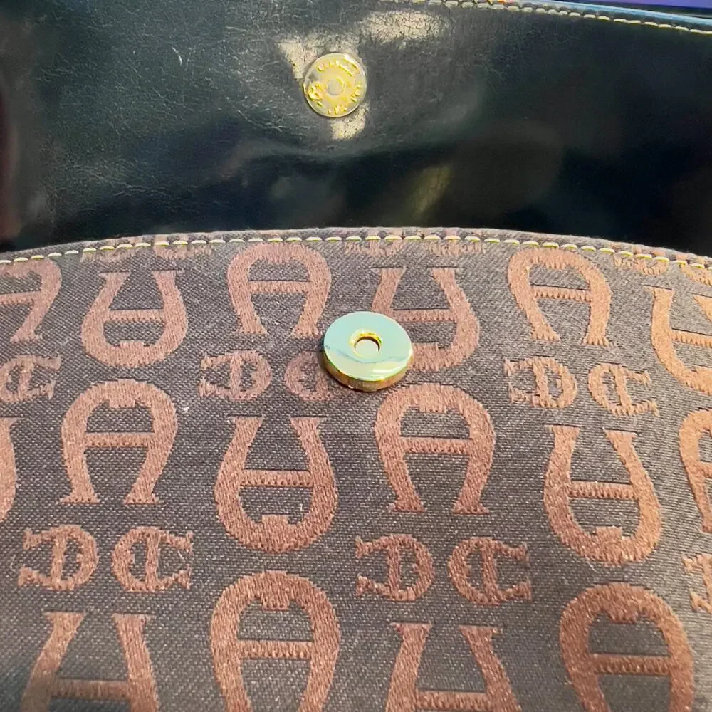 Etienne Aigner Clutch Leather Trim w/ Magnetic Clasp & Zip Inside Pocket Vintage